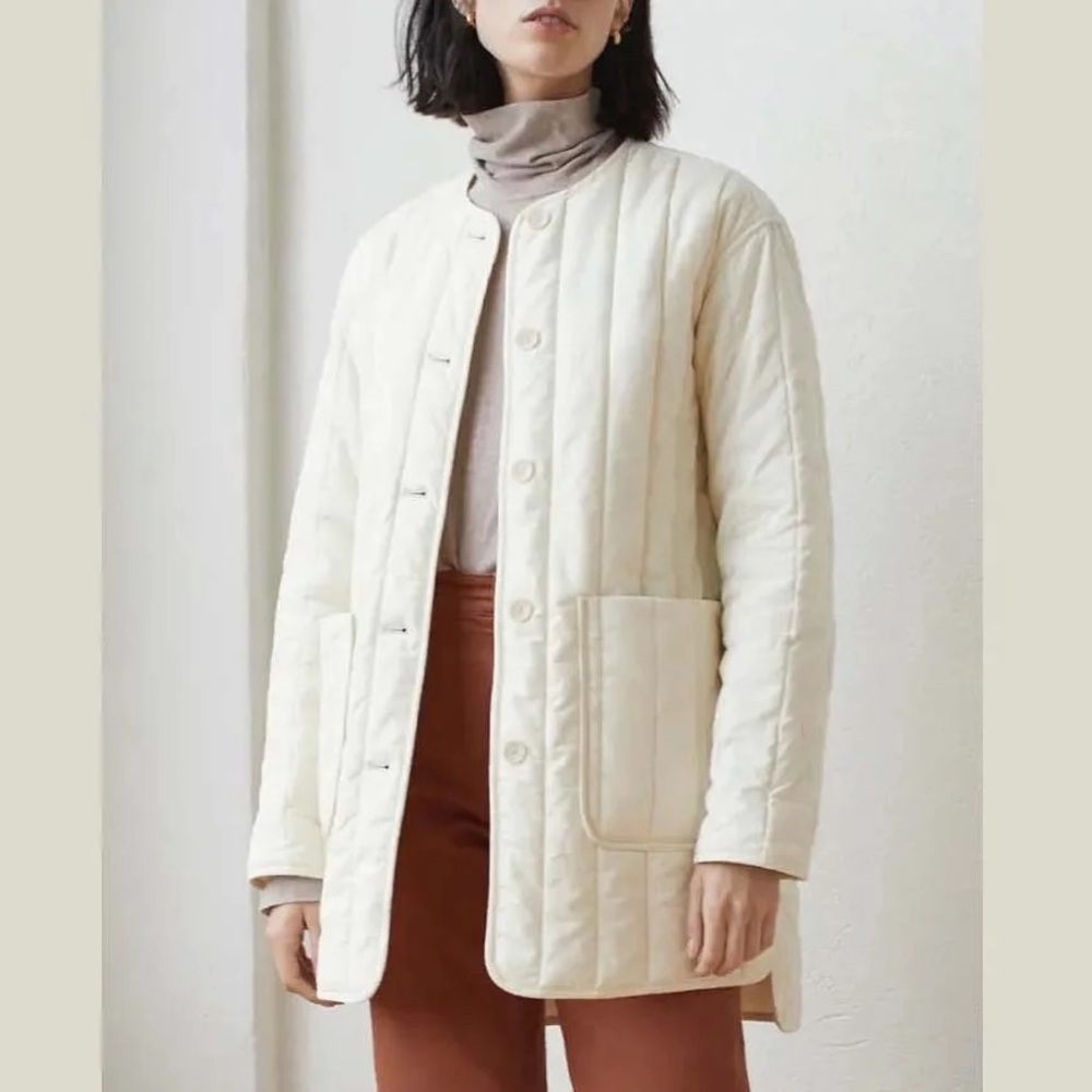 Everlane Quilted Cream Long Puffer Jacket
